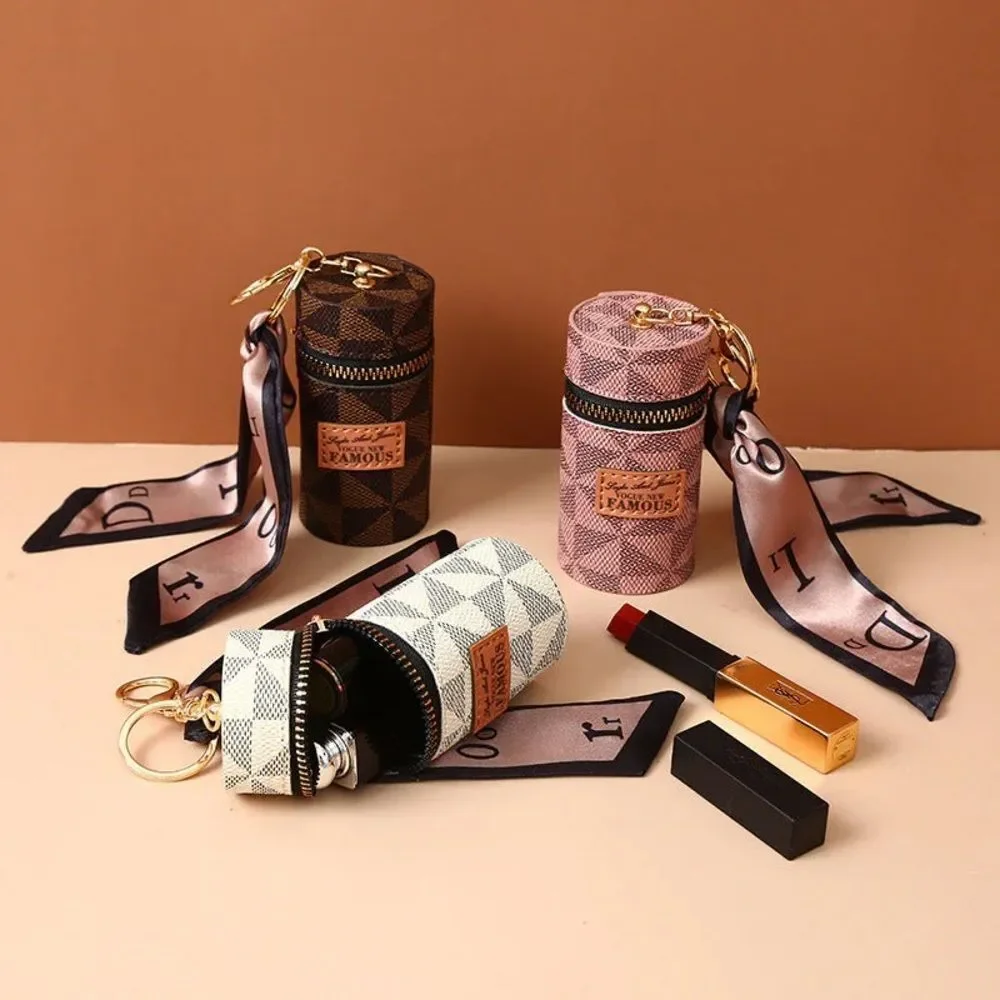 Brown Patterned Cylinder Key and Coin Holder